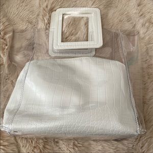 white croc embossed transparent tote